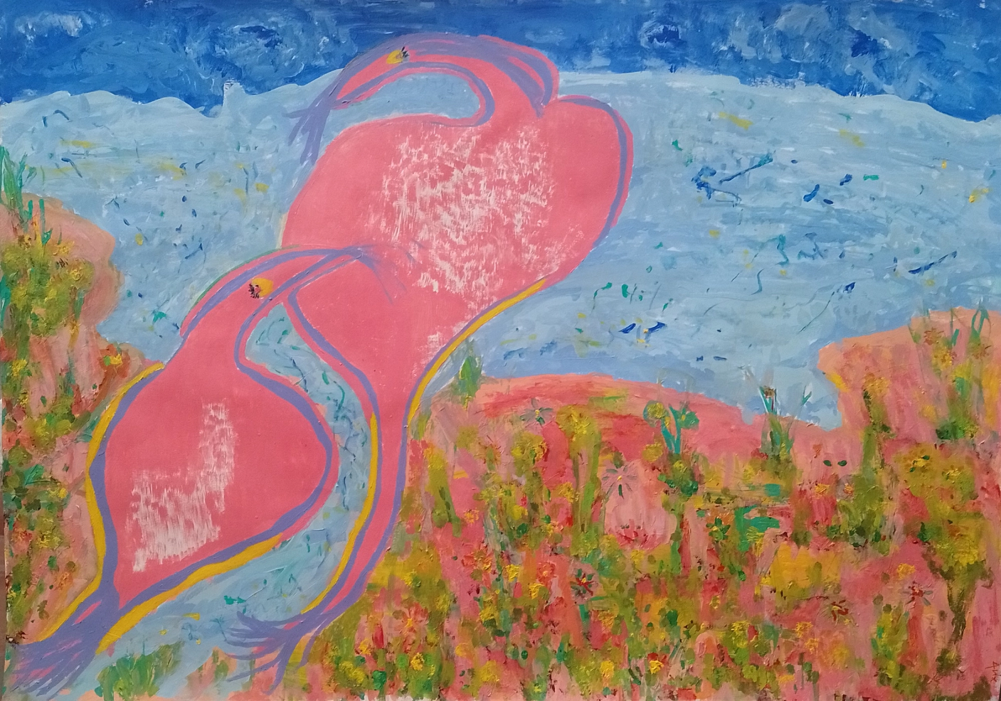 Hace rato que cae azúcar de la nada, y fosforecen los membrillos y los besos. 70 x 100 cm. 2023